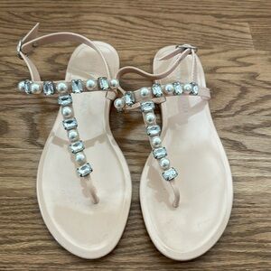 Stuart Weitzman jelly sandals with pearls and rhinestones. Size 10.